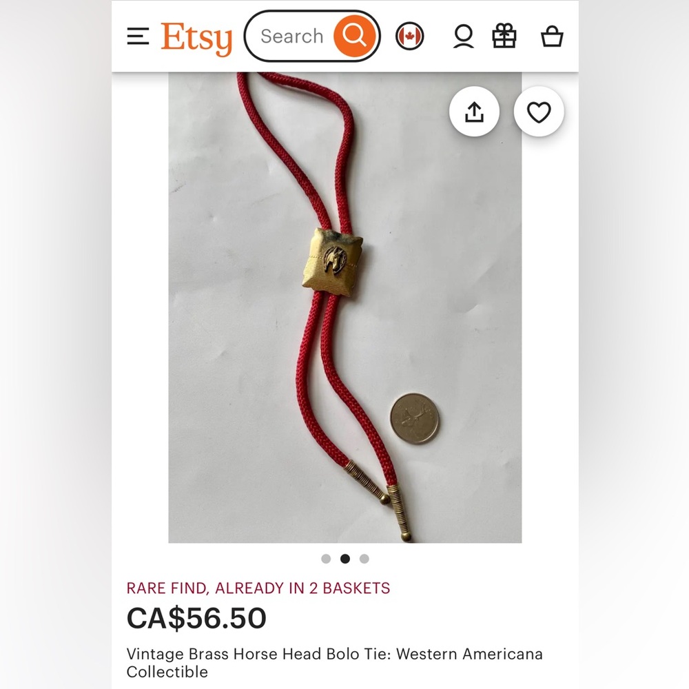 Vintage Western Red Bolo Tie with Brass & Silver Longhorn Accent Charm
